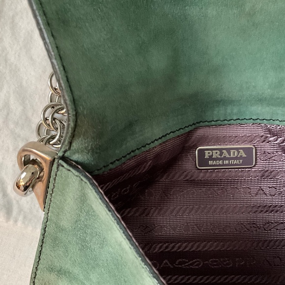 PRADA Camoscio Suede Metal Sound Bag Green - Picture 4 of 15